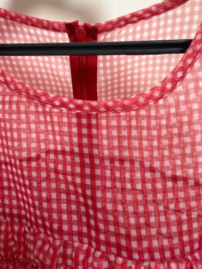 トップス GINGHAM ORGANZA SHIRRED TUNIC (RED)