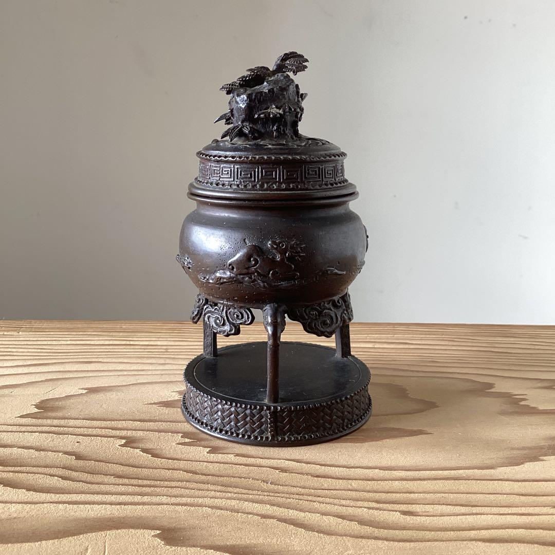 三足銅香炉　香炉　銅製　台付　仏具　茶道具