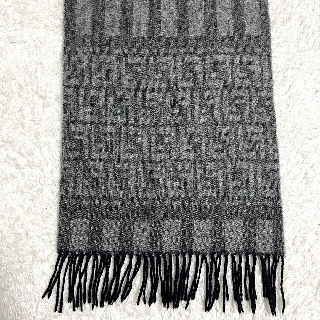 FENDI フェンディ マフラー フリンジ ズッカ柄 ズッキーノ ウール グレー