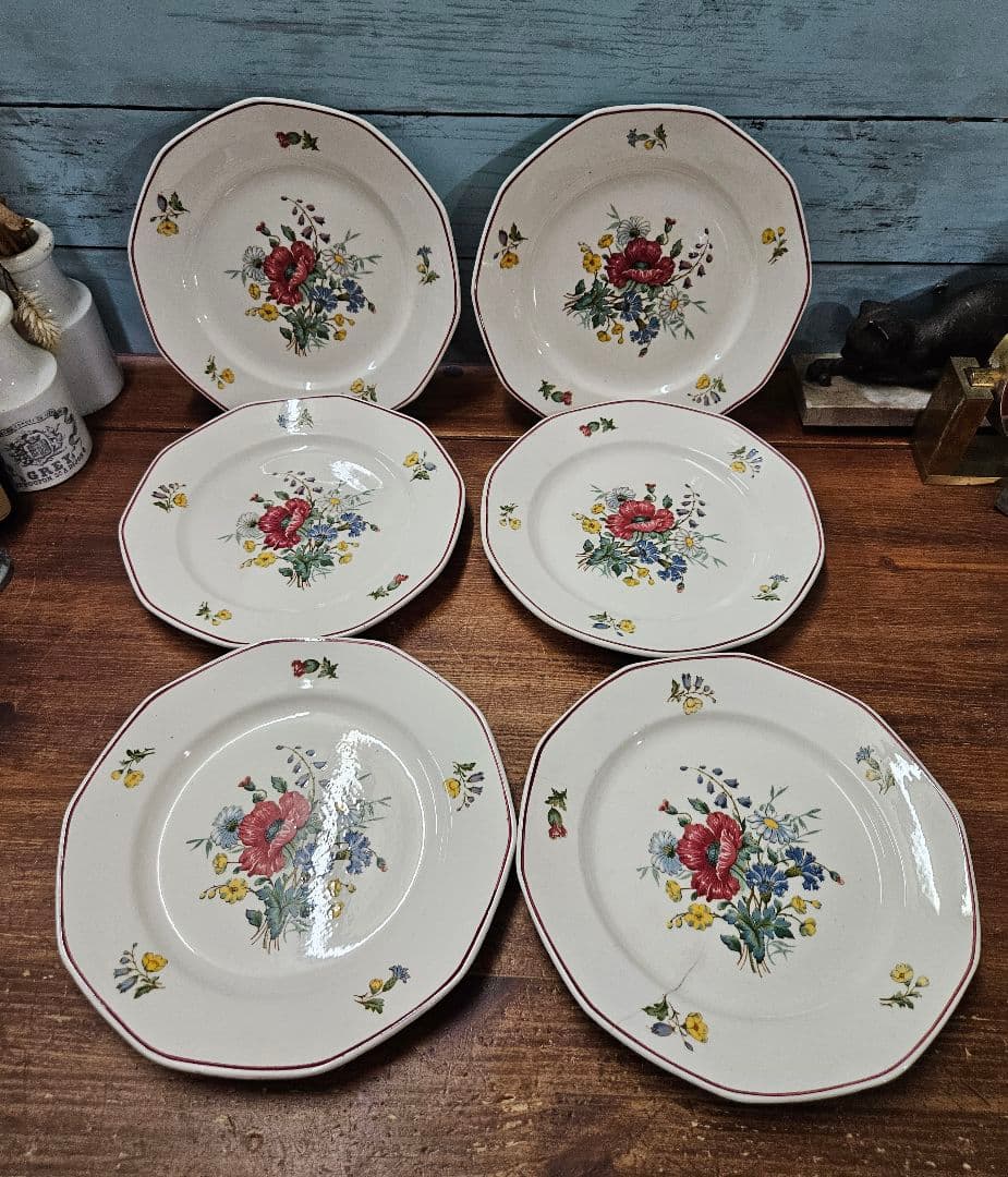 ドイツアンティーク プレート 6枚セット 小皿 花柄 角皿 ビレロイ&ボッホ