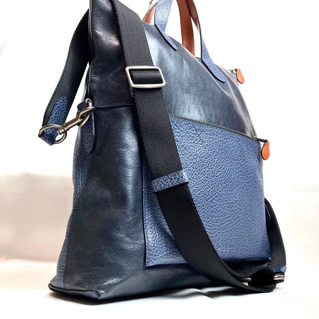 【美品】コーチ　パフォレイテッド　トートバッグ　2way レザー　切替　ネイビー