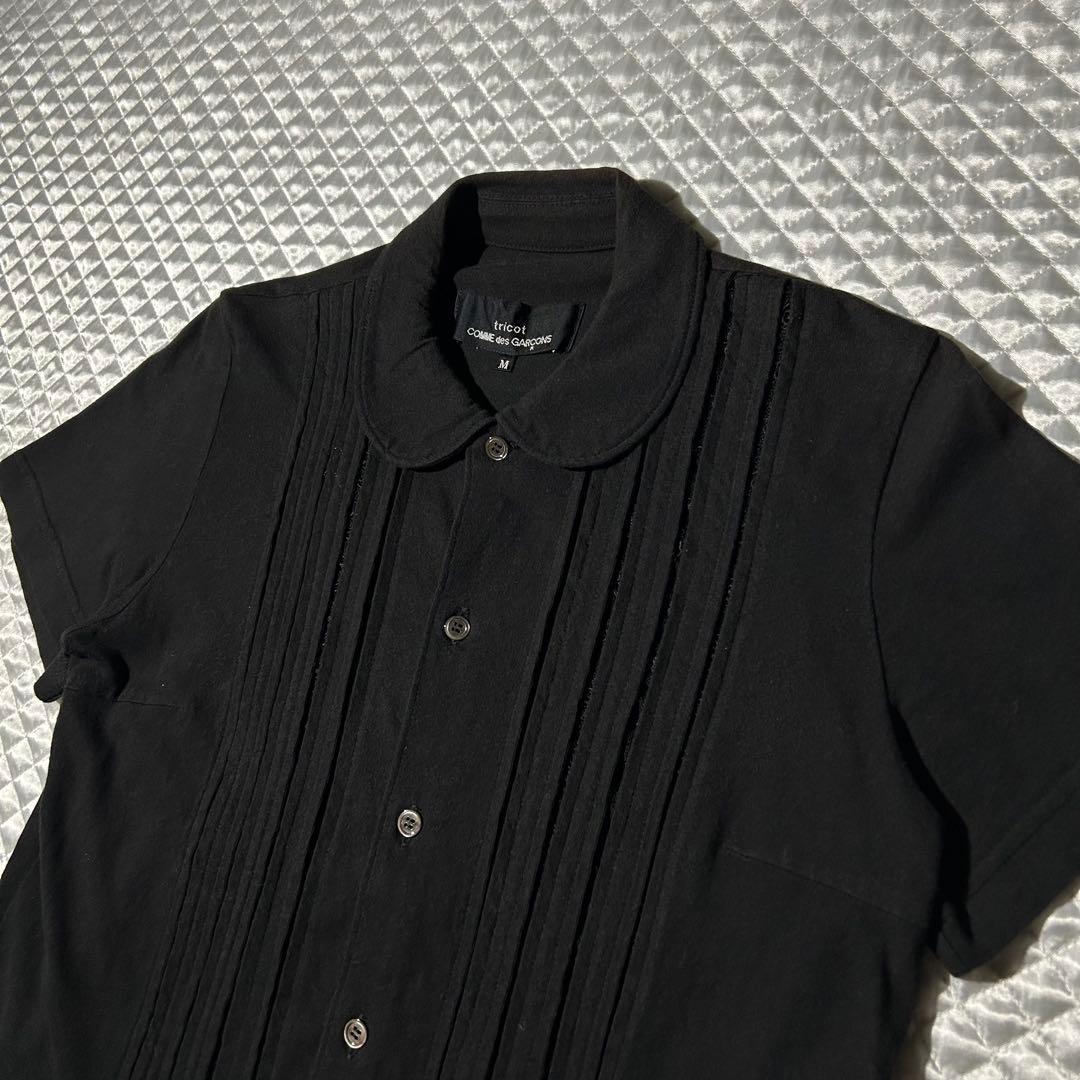 AD2005 archive レース切替丸襟半袖シャツ 黒