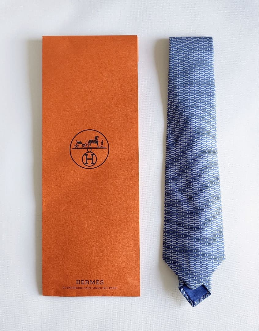 HERMES 青色 パターン ネクタイ　未使用