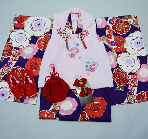 七五三 三歳 女児 被布着物フルセット お仕立て無料 NO34352