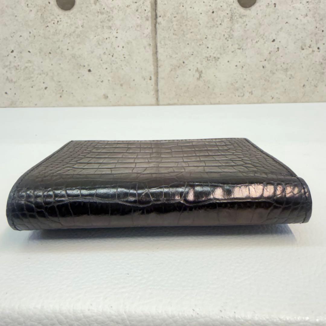 ま*ん様 Yves Saint Laurent 二つ折り財布 クロコ型押しレザー