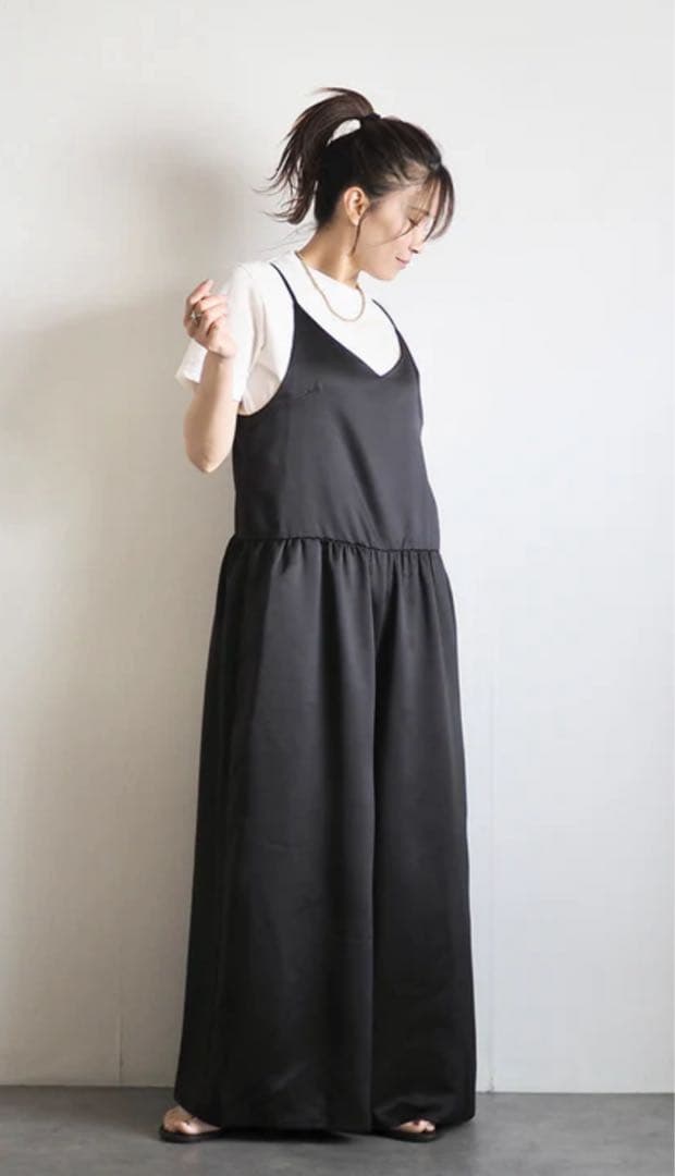 ANIECA サテンキャミサロペット　ブラック