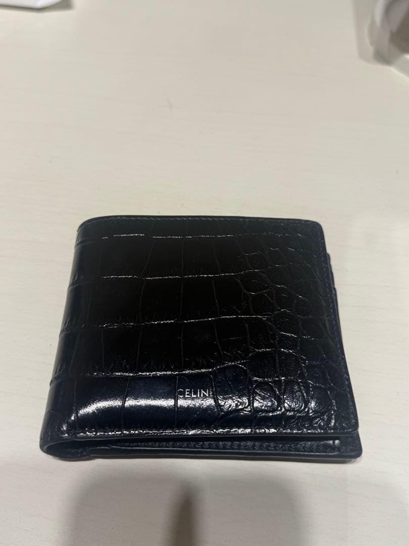 CELINE セリーヌ クロコ メンズ ブラック 二つ折り 財布 小銭入れあり