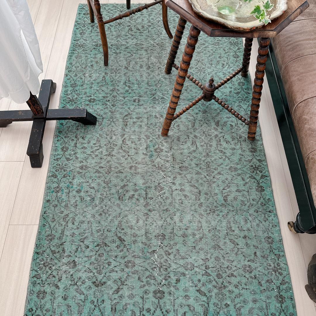 トルコヴィンテージラグ A78 ペールブルー ターコイズ オーバーダイラグ
