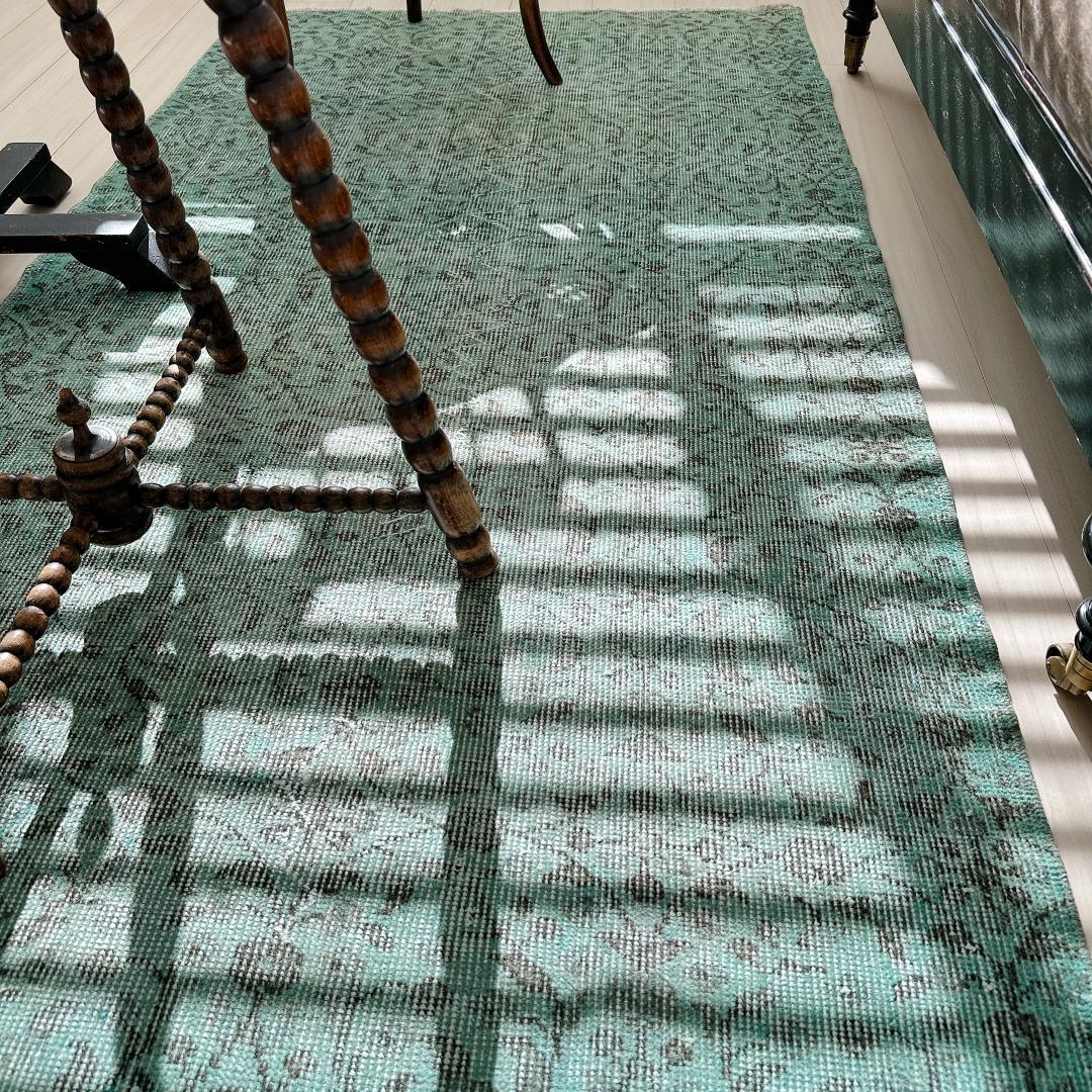 トルコヴィンテージラグ A78 ペールブルー ターコイズ オーバーダイラグ