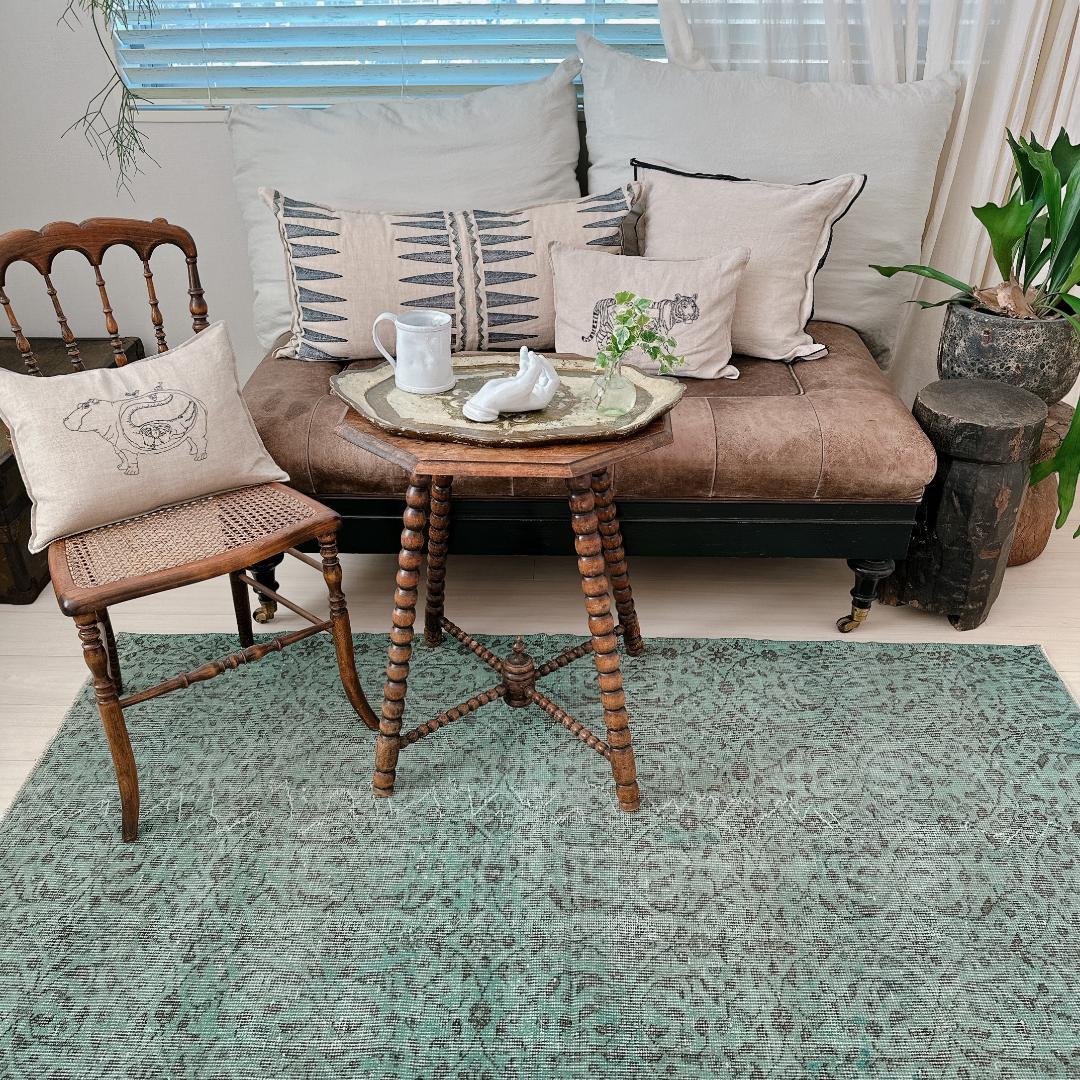 トルコヴィンテージラグ A78 ペールブルー ターコイズ オーバーダイラグ