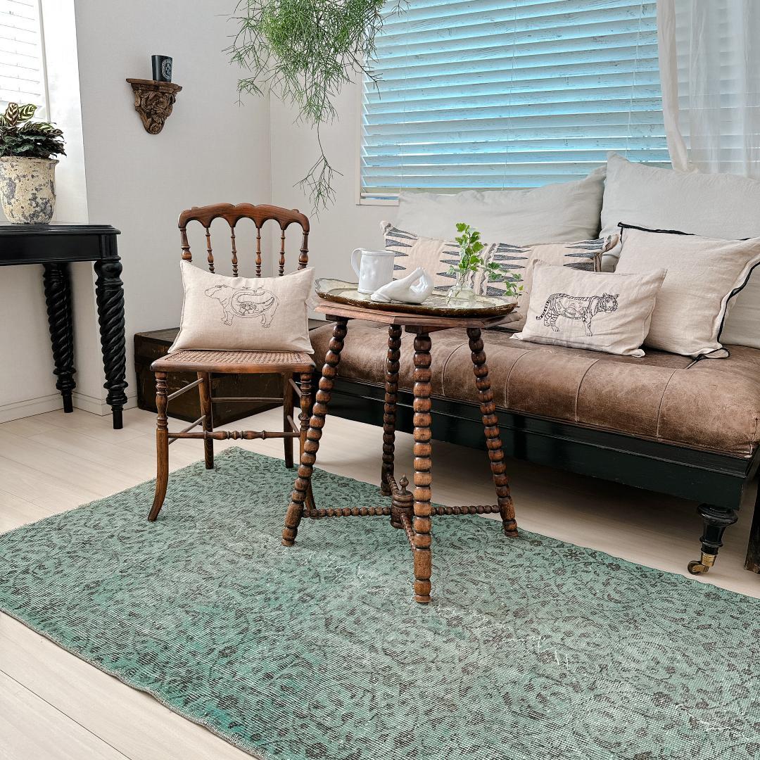 トルコヴィンテージラグ A78 ペールブルー ターコイズ オーバーダイラグ