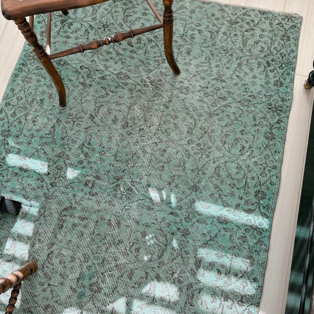 トルコヴィンテージラグ A78 ペールブルー ターコイズ オーバーダイラグ