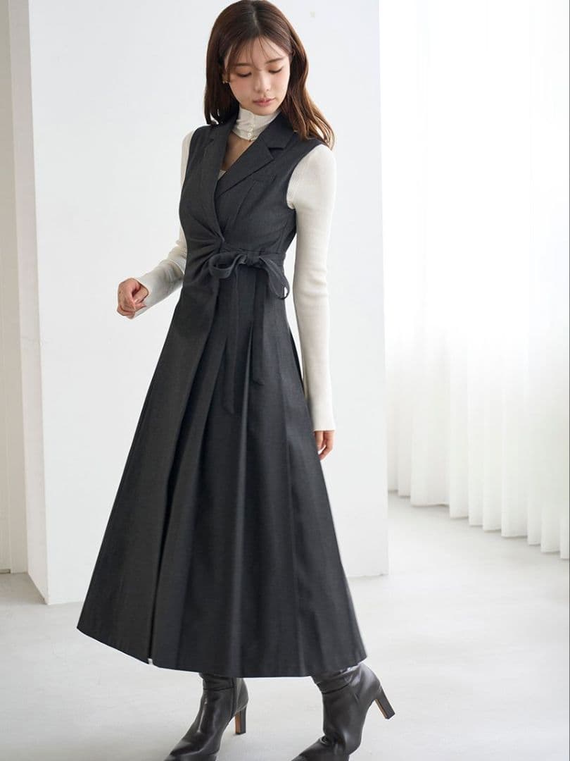 【2025AW今季新作】Sustainableサイドプリーツテーラードワンピース