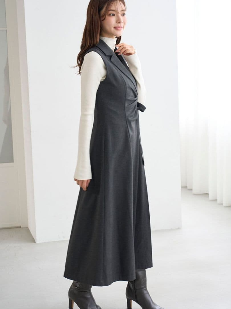 【2025AW今季新作】Sustainableサイドプリーツテーラードワンピース
