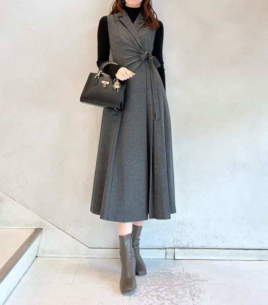 【2025AW今季新作】Sustainableサイドプリーツテーラードワンピース