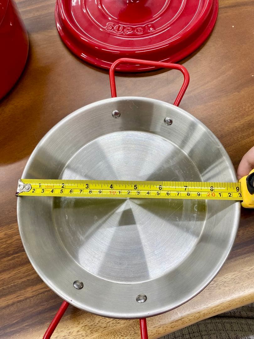 【美品】SUPOR 赤 鋳鉄鍋/スープ鍋/電磁炉鍋ステンレスフライパン2点セット