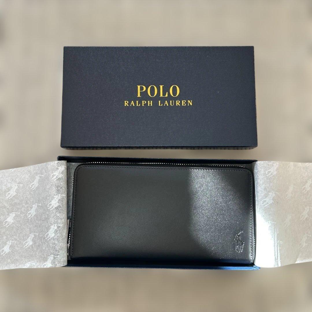 新品未使用ラルフローレン　ラウンドファスナー長財布　ブラックカーフレザー