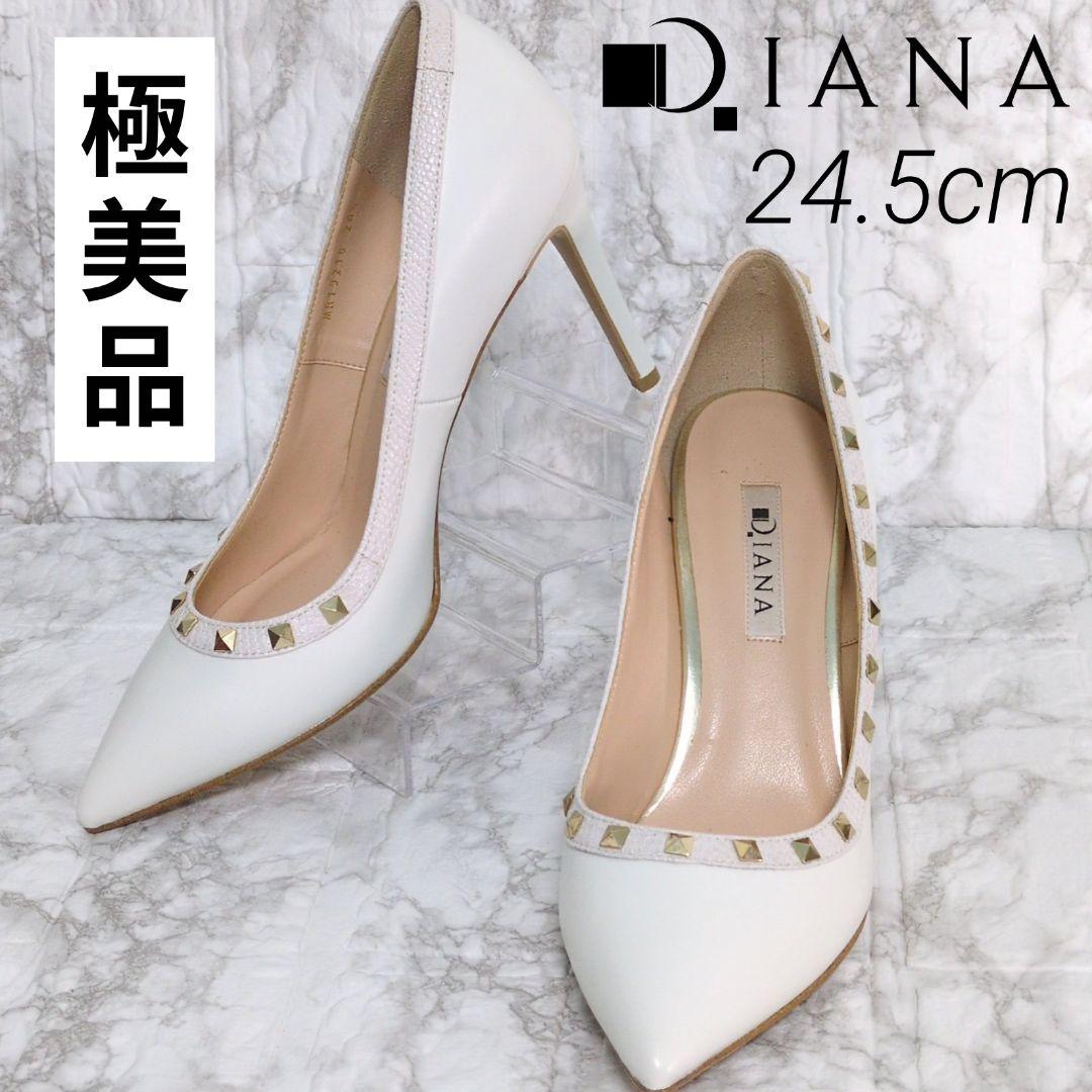 DIANA　パンプス　スタッズ　ホワイト　ハイヒール　ピンヒール　レザー　本革