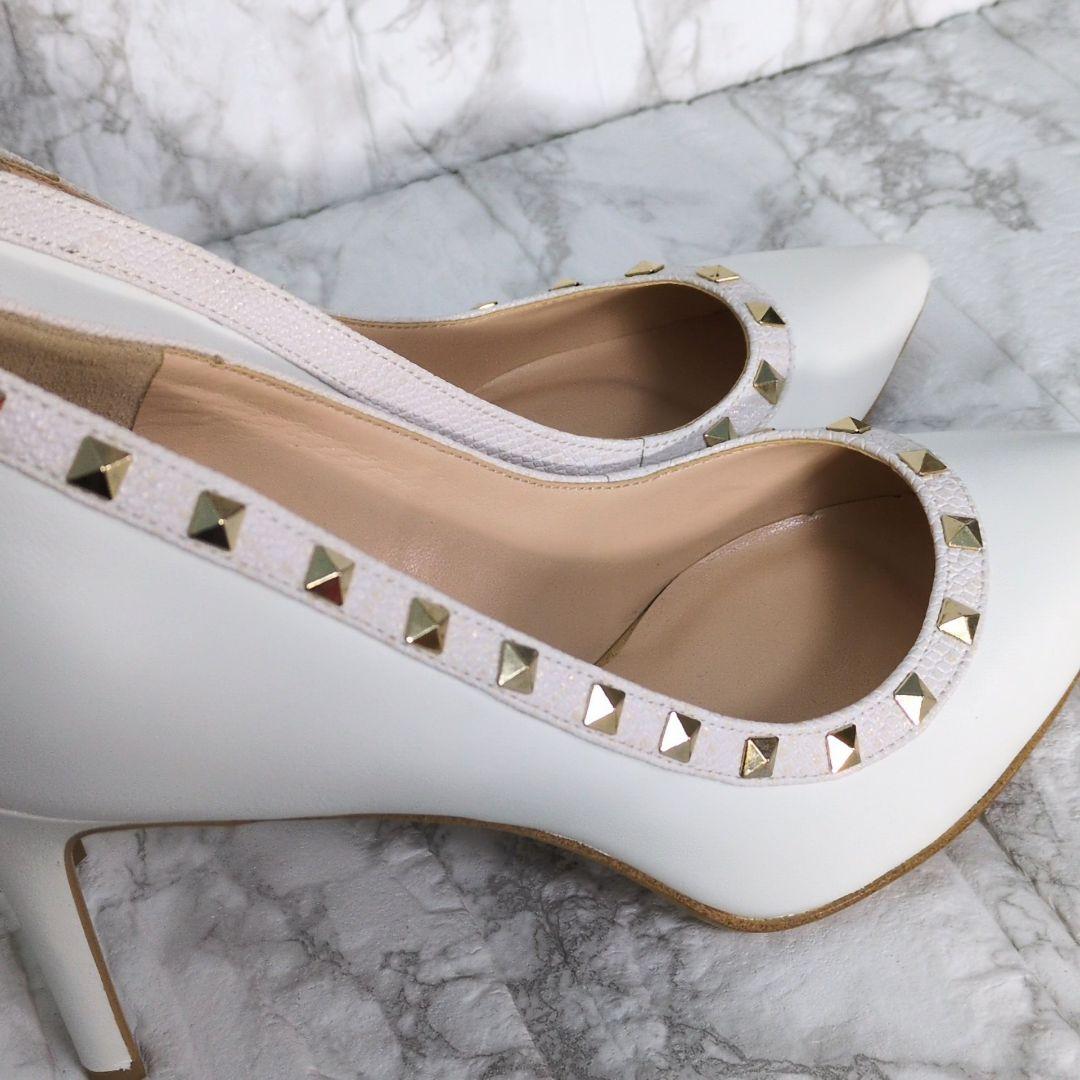 DIANA　パンプス　スタッズ　ホワイト　ハイヒール　ピンヒール　レザー　本革