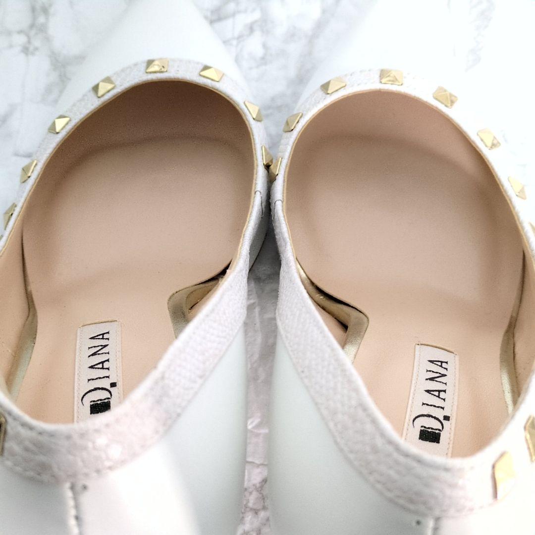 DIANA　パンプス　スタッズ　ホワイト　ハイヒール　ピンヒール　レザー　本革