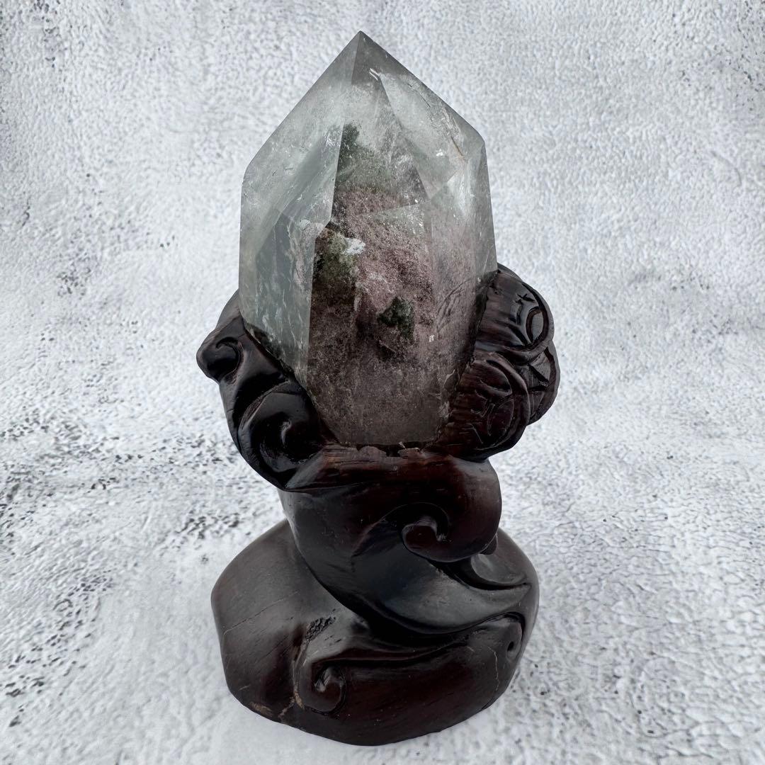 G-5ガーデンクォーツ原石　ポイント　天然石　クリスタル　木の台座付き