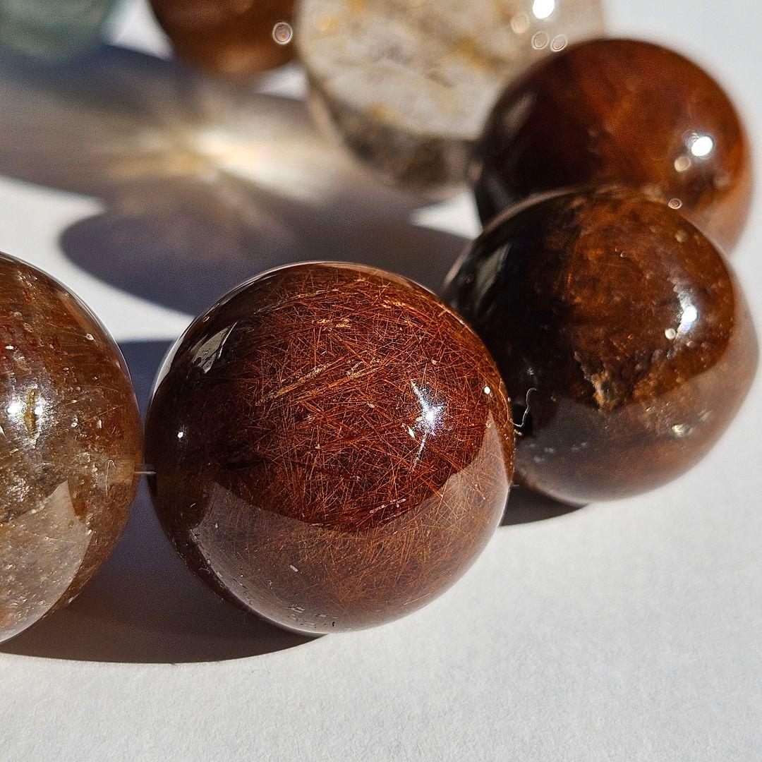 ブラウンルチルクォーツ×アクアマリン　ブレスレット　天然石　一点物　キラキラ