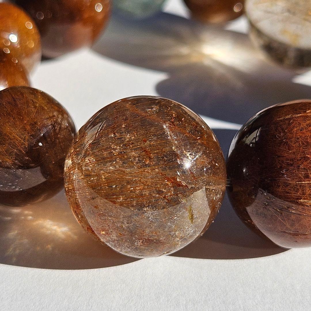 ブラウンルチルクォーツ×アクアマリン　ブレスレット　天然石　一点物　キラキラ