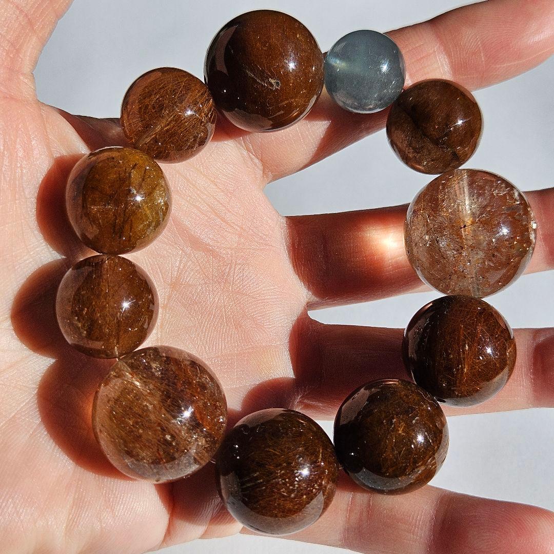 ブラウンルチルクォーツ×アクアマリン　ブレスレット　天然石　一点物　キラキラ