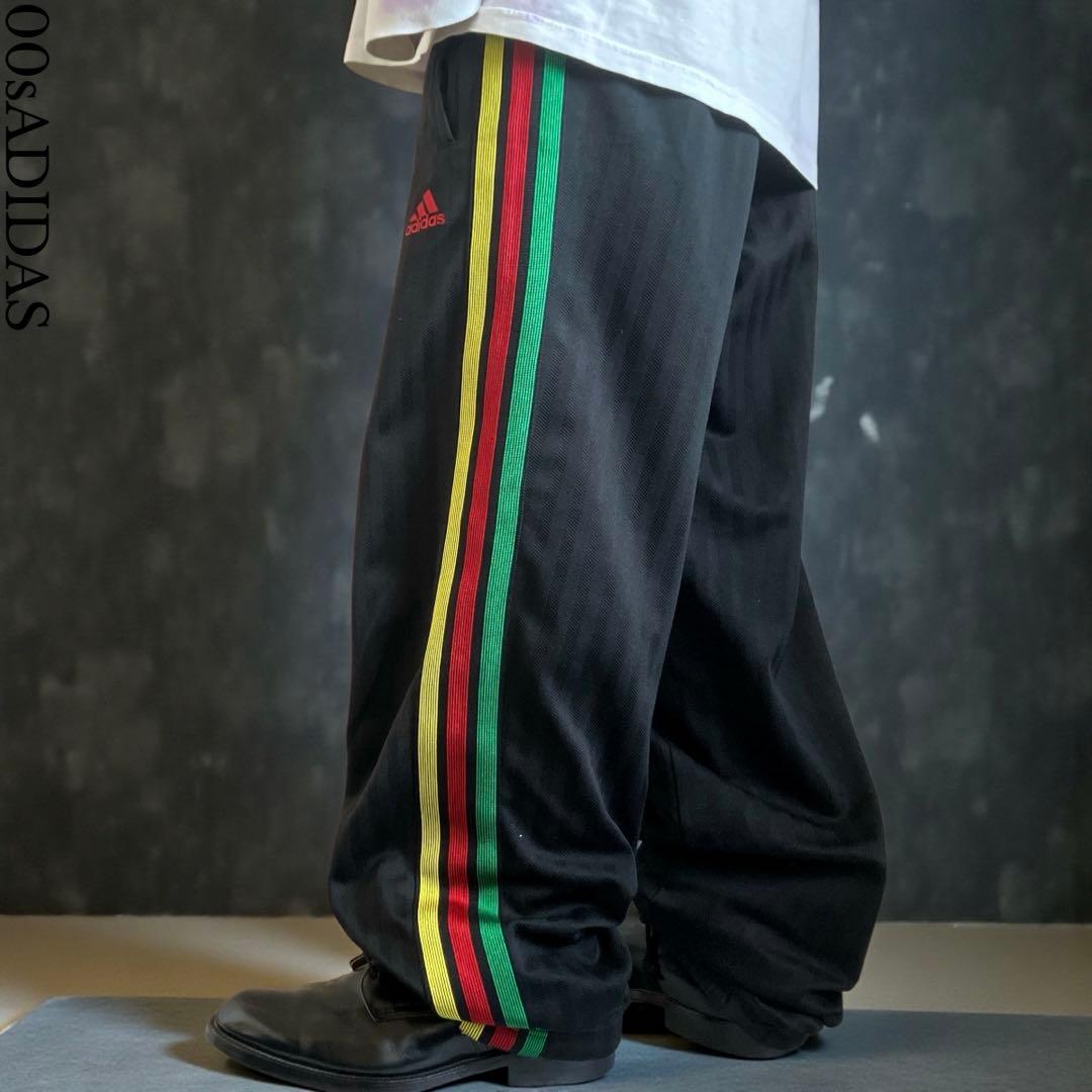 美品00s adidas ラスタカラー ワイドトラックパンツ ジャマイカジャージ