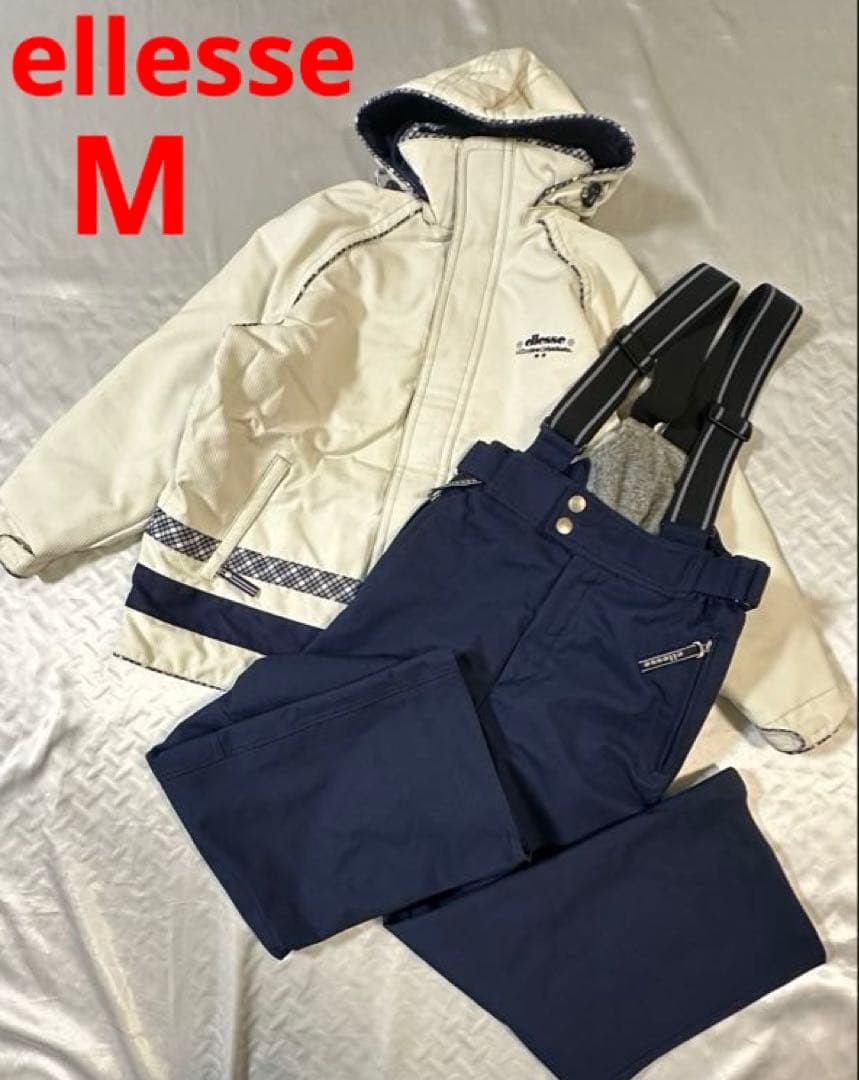 極美品　ellesse スキーウェア　上下セット　白と紺色　レディースL程度