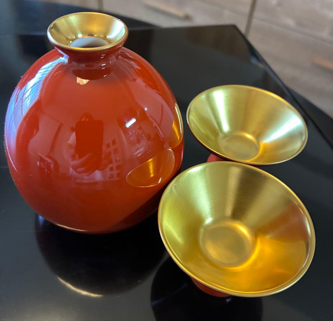 【希少】深川製磁　酒器セット　朱　金　日本酒　箱あり　廃盤