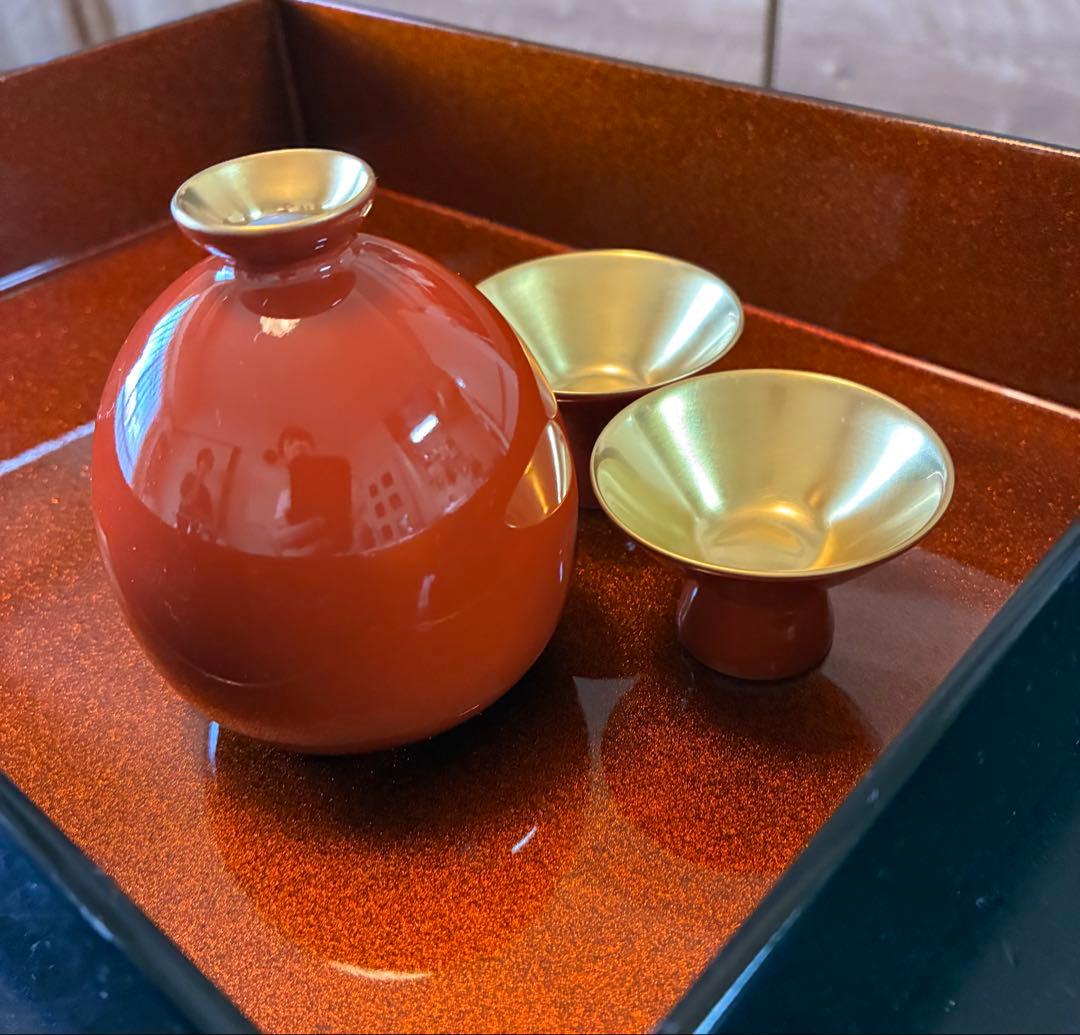 【希少】深川製磁　酒器セット　朱　金　日本酒　箱あり　廃盤