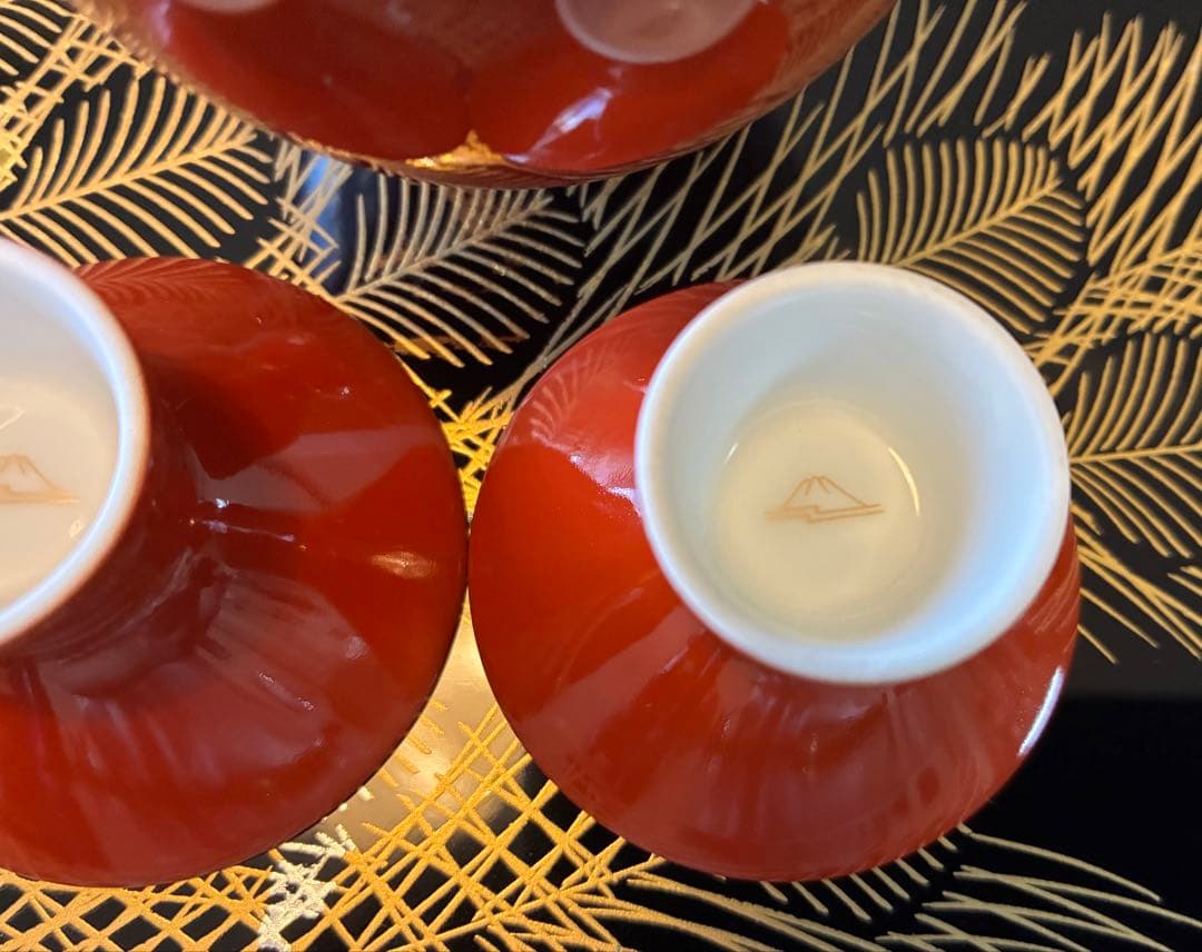 【希少】深川製磁　酒器セット　朱　金　日本酒　箱あり　廃盤