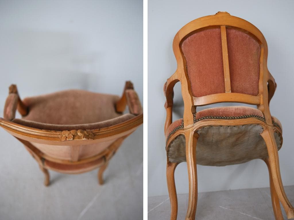 フランスアンティーク猫脚サロンチェア/肘掛けイス/アームソファ(89-132-1