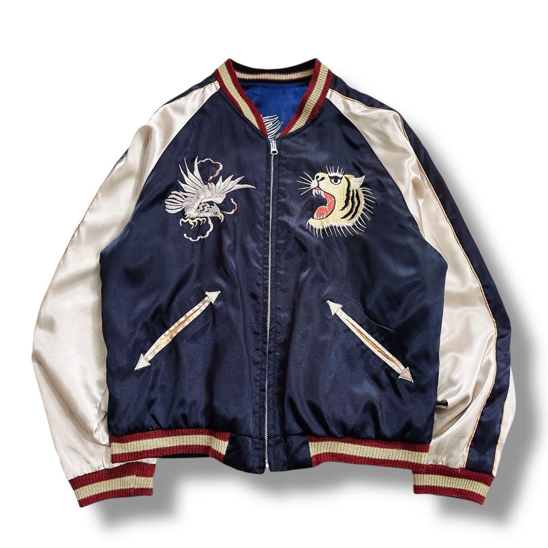 テーラー東洋 リバーシブル スカジャン 虎 龍 鷲 刺繍 Lサイズ ブラック 青