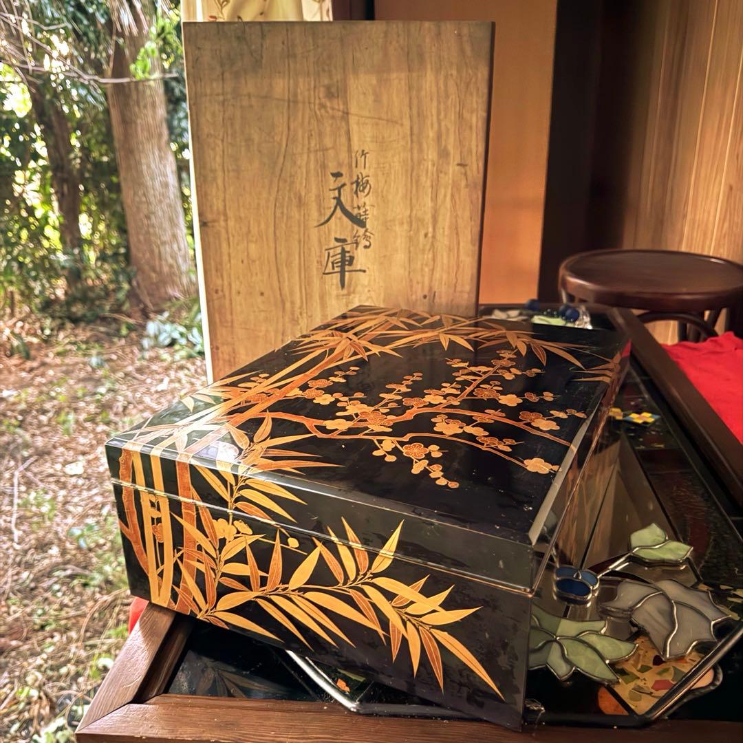 超限定1月21日20時迄‼️JAPAN蒔絵天然木本漆 竹梅蒔絵文箱料紙箱桐箱　1客