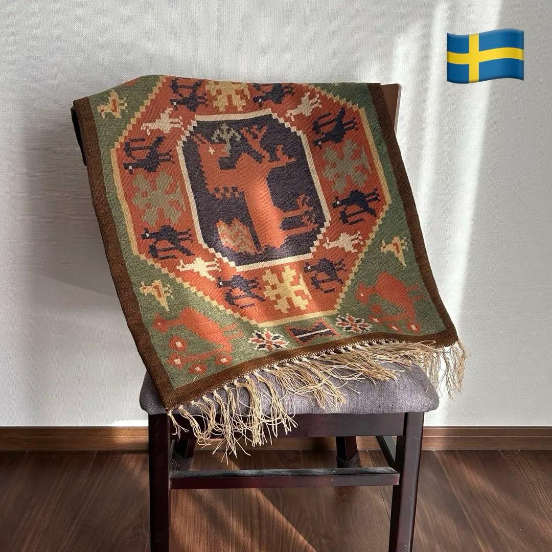 希少 スウェーデン製 ヴィンテージ フレミッシュ織 北欧伝統織物 マット 壁飾り