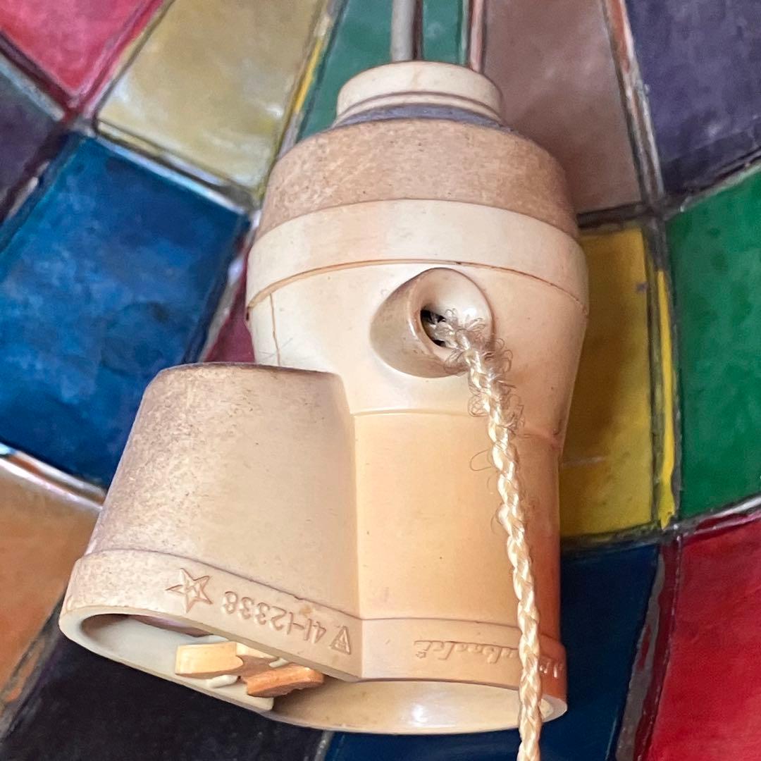 ベル型　ペンダントライト 多色タイル模様　ステンドグラス風※通電未確認