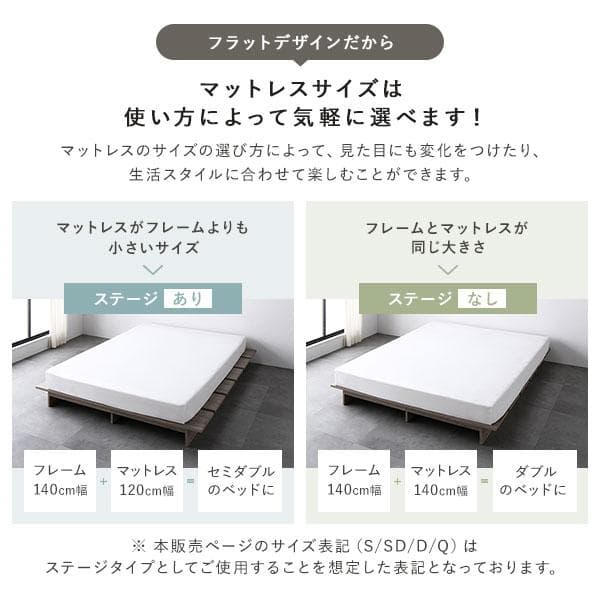 ローベッド セミダブル 幅140cm ベッドフレームのみ グレージュ
