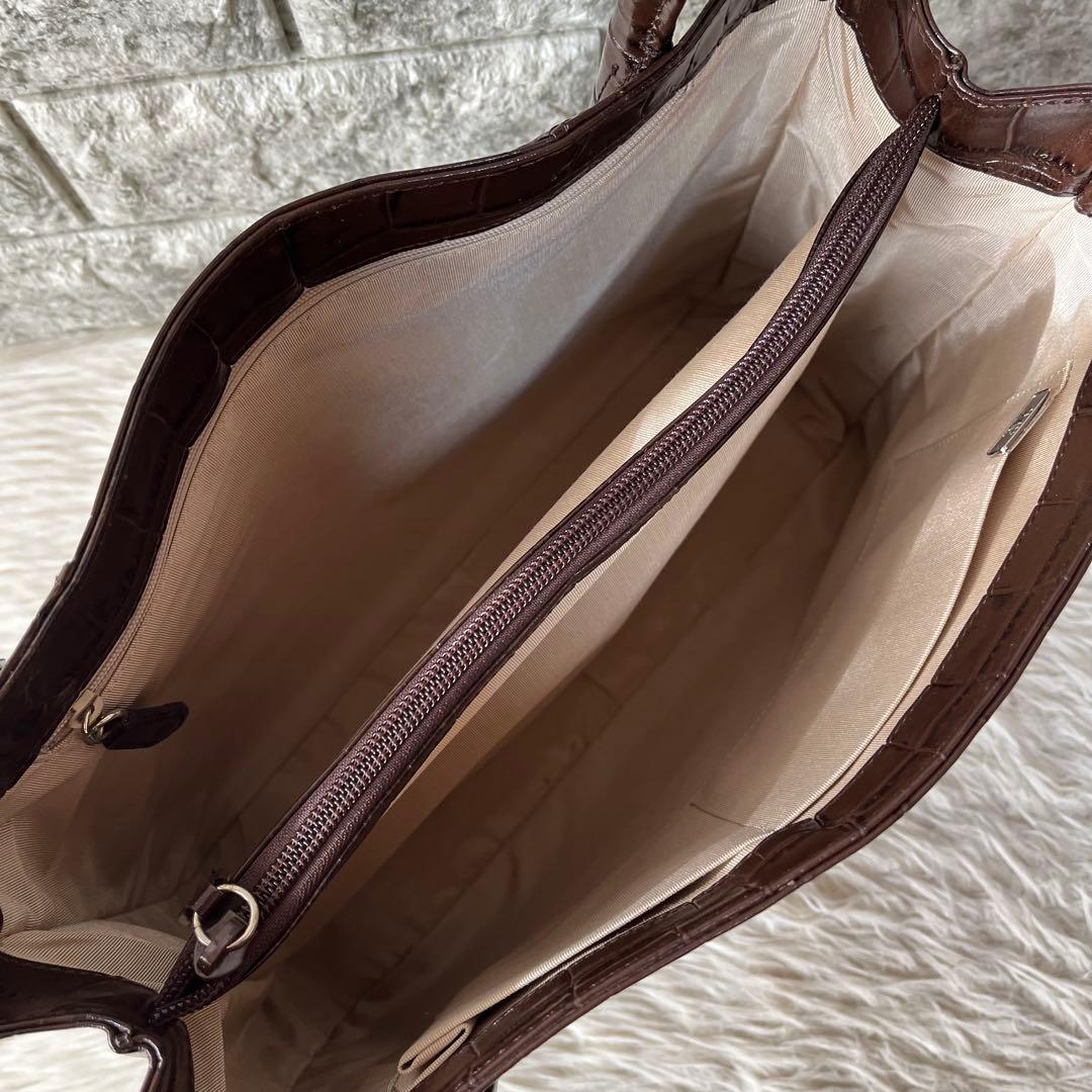 【極美品】濱野皮革工藝　HAMANO クロコ型押し　レザー　トートバッグ