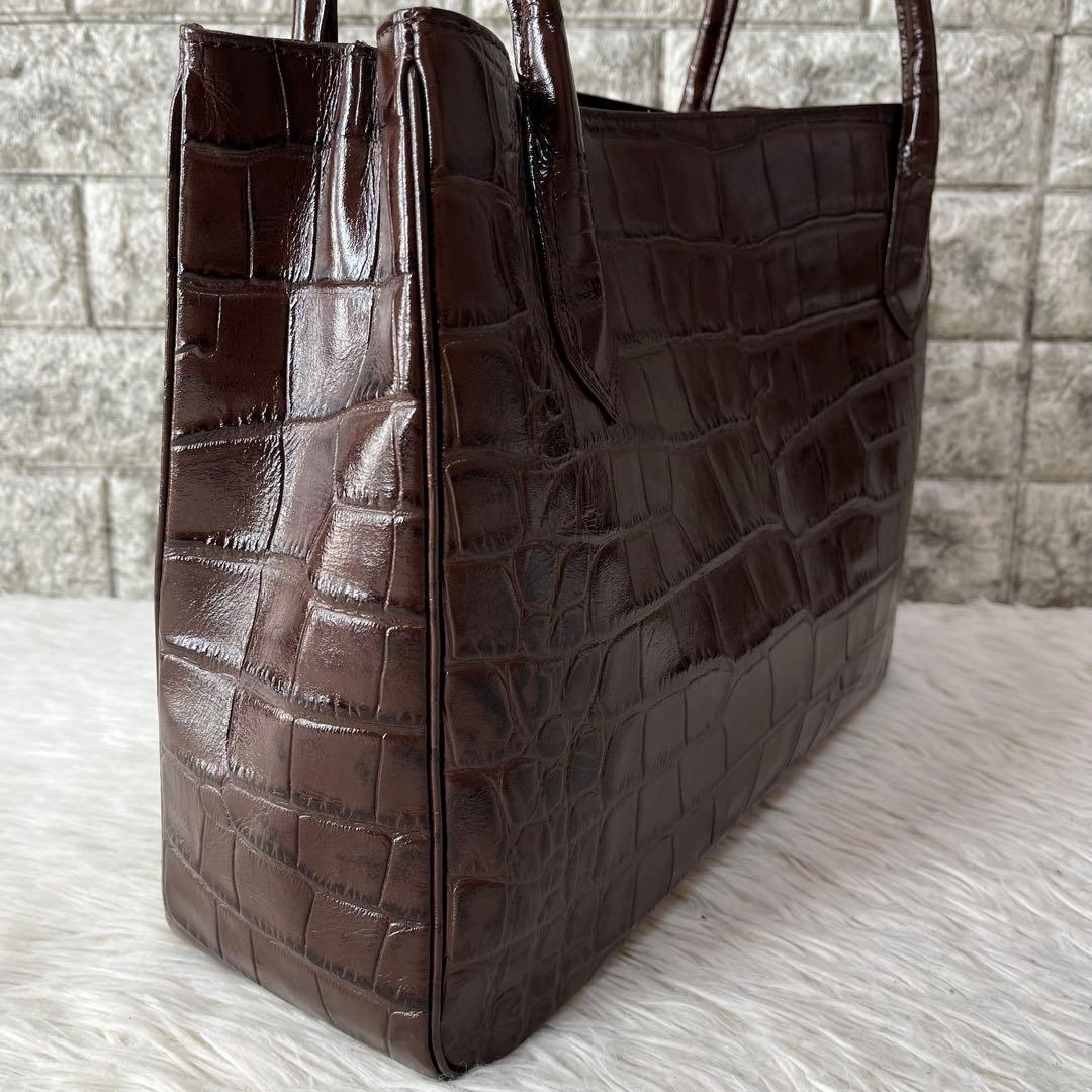 【極美品】濱野皮革工藝　HAMANO クロコ型押し　レザー　トートバッグ