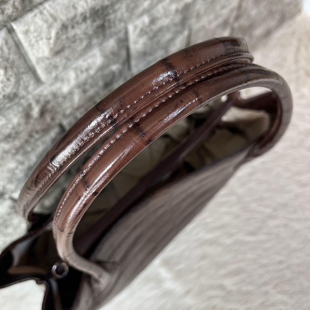 【極美品】濱野皮革工藝　HAMANO クロコ型押し　レザー　トートバッグ