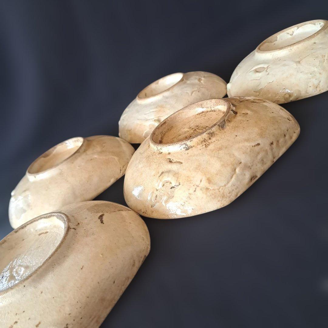 「渋さ 枯れ味 志野焼の魅力！」 志野皿(幅14cm)5客セット 箱付き 骨董ア