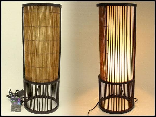 焼スス 竹 丸型スタンド ライト 照明 和モダン インテリア(メ1357)