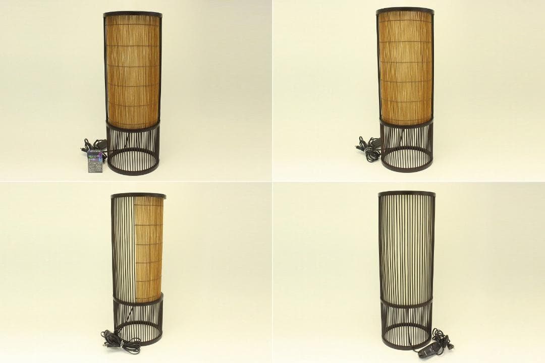 焼スス 竹 丸型スタンド ライト 照明 和モダン インテリア(メ1357)