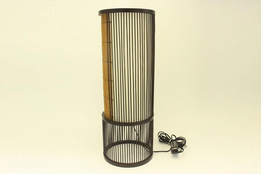 焼スス 竹 丸型スタンド ライト 照明 和モダン インテリア(メ1357)