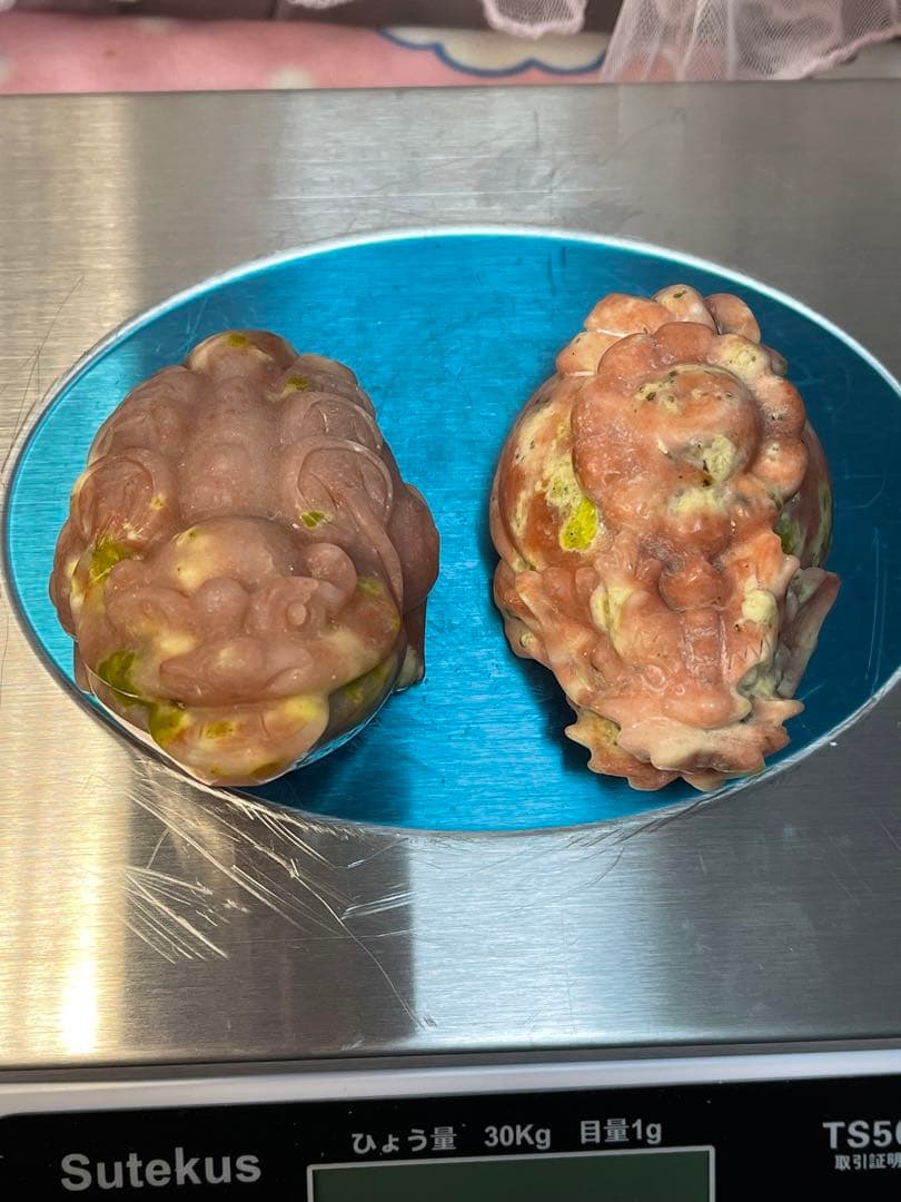 ピンクジェードとトルマリン共生　龍亀とゼニガエル 金蟾　2点セット