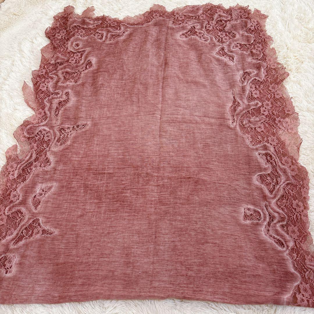 美品☆Faliero Sarti レース ストール ローズピンク フラワー 絹