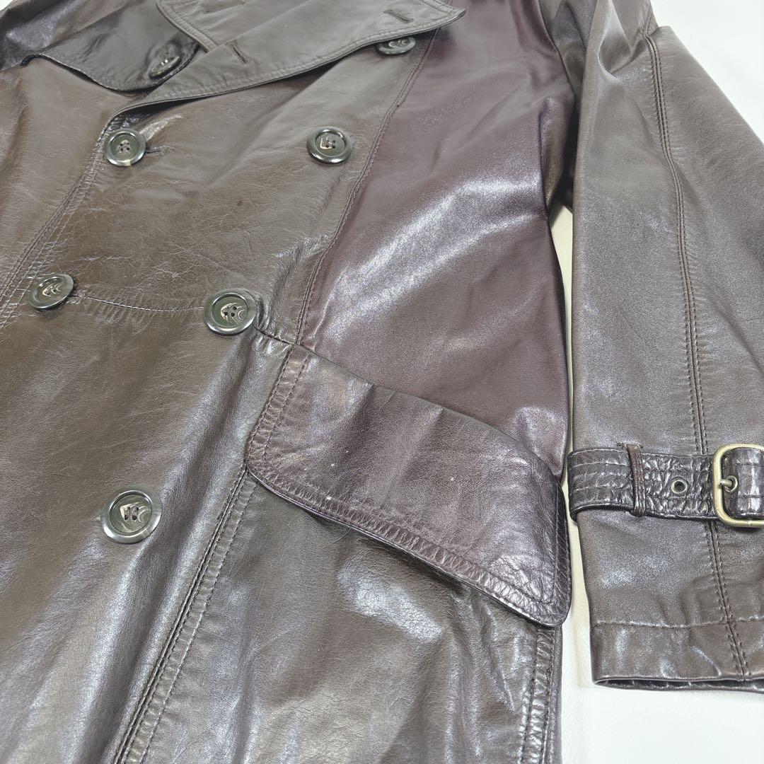 D'URBAN 本革 リアルレザー ダブル トレンチコート サイズL