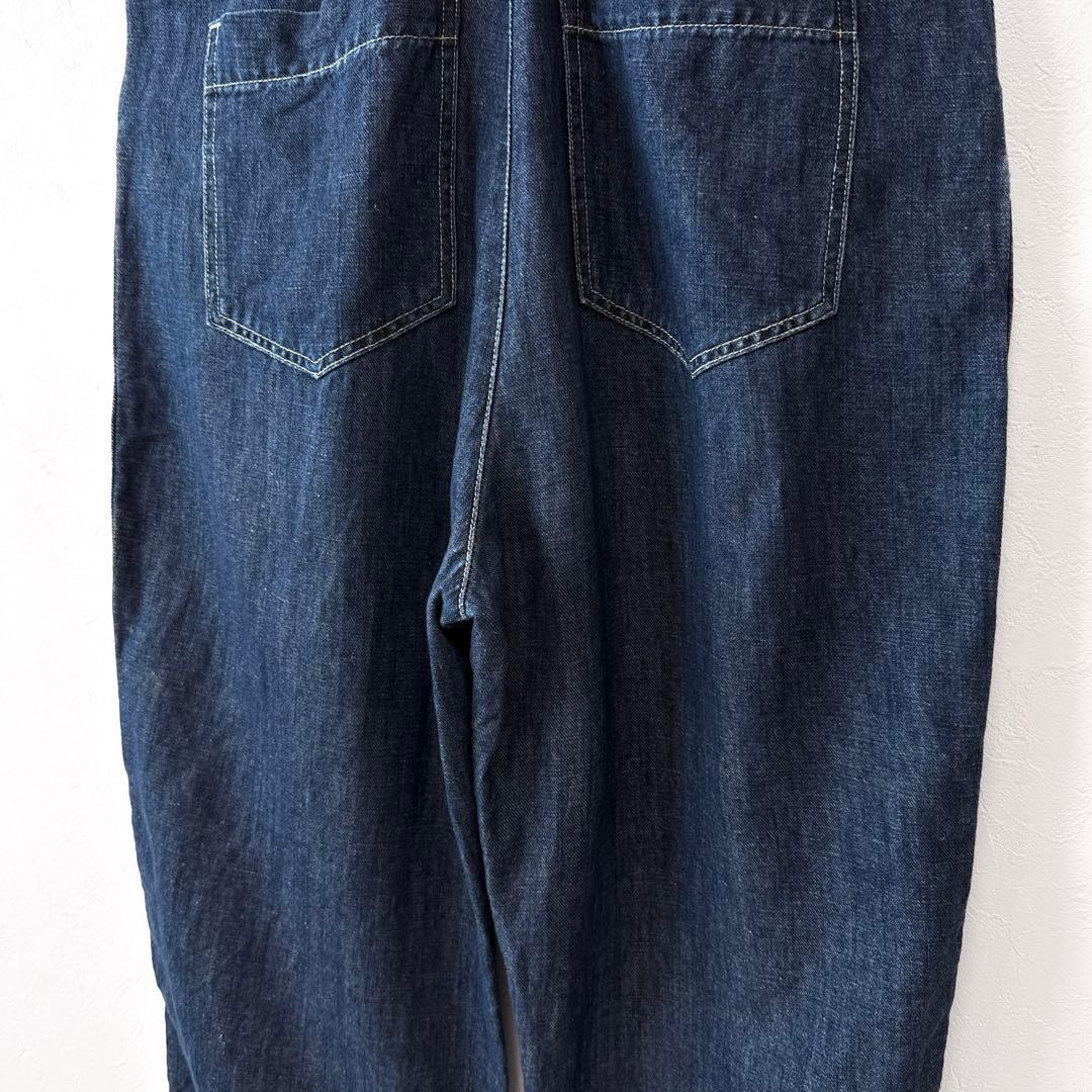 美品 アダムエロぺ 麻デニムサロペット オーバーオール ネイビー